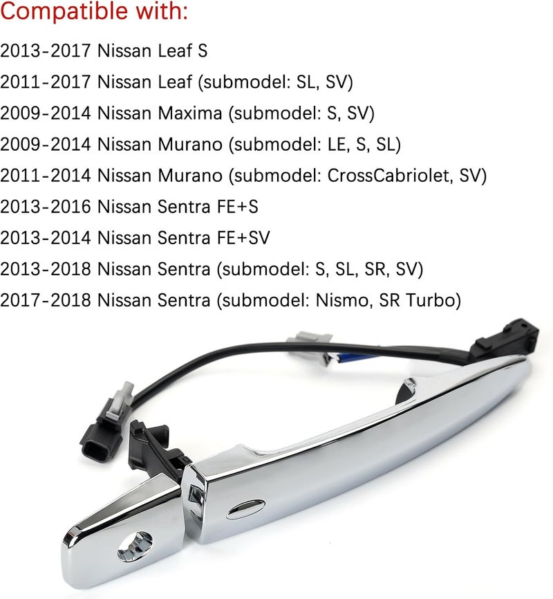 Jepacr 806469N00A Exterior Chrome Door Handle Front Left Driver Side, with Sensor and Smart Keyless Entry System, for 2009-2018 Nissan Sentra/Maxima/Murano/Leaf Replace# 80646-9N00A 806451AA0A - Image 2